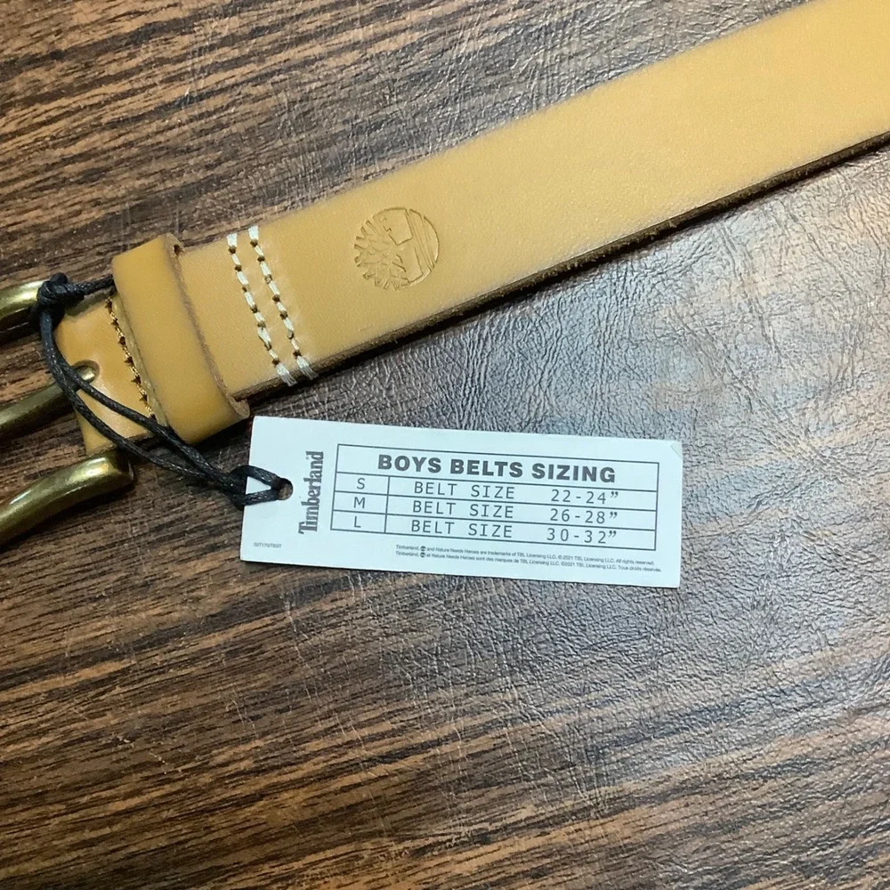 Timberland Boy Genuine Leather Belt Wheat Tan Brass Buckle Size L 30-32 NEW